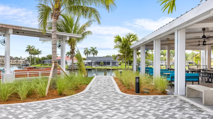 Open air dining pavilions at Slipaway Food Truck Park & Marina