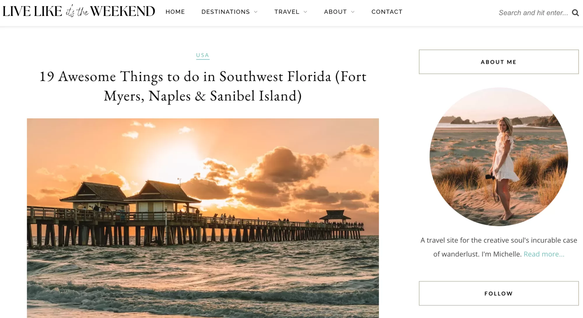 A screenshot of a blog post titled 19 Awesome Things to do in Southwest Florida (Fort Myers, Naples & Sanibel Island)